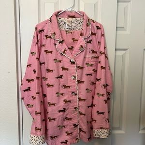 Munki Munki dachshund dog print flannel pajama set in pink size 2x